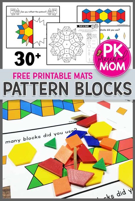 Free Pattern Block Mats. Free Pattern Block Pictures, Pattern Block Templates and more!  Use these free pattern block templates to teach symmetry, addition, patterns, sequencing, reflections and more! Free Pattern Block Printables, Pattern Block Printables, Pattern Blocks Activities, Pattern Block Mats, Pattern Block Templates, Tangram Patterns, Math Learning Center, Block Pictures, Preschool Patterns