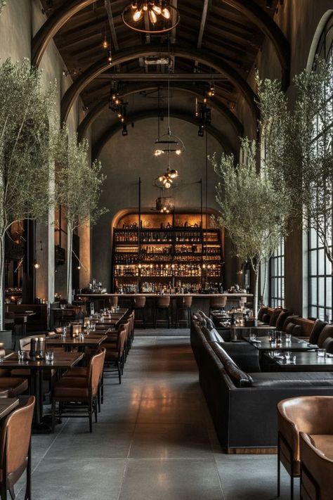 Award Winning Restaurant Design, Chalet Restaurant Design, Argentinian Restaurant Design, Dark Moody Restaurant Interior, Lounge Restaurant Design Ideas, Industrial Restaurant Design Interiors, Fancy Hotel Restaurant, Rustic Bar Ideas Restaurant, Italian Restaurant Facade