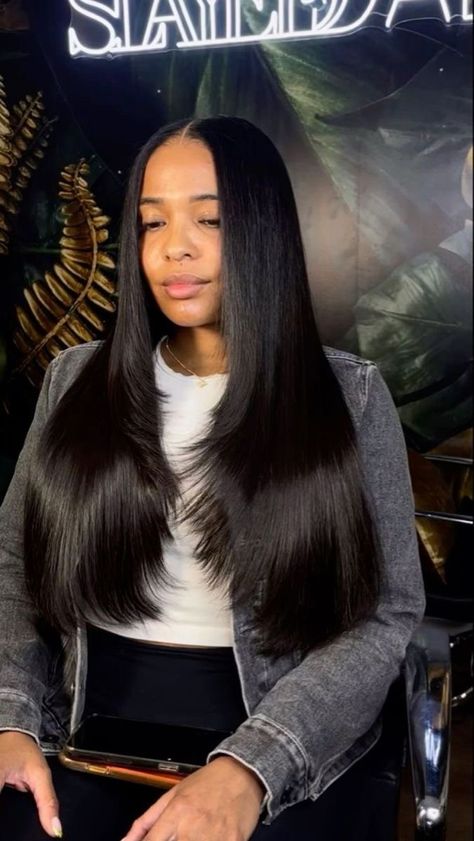 30 Inch Middle Part Wig, Long Layered Weave Sew Ins, Long Layered Sew In Weave, Layered Hair Weave Sew Ins Black Women, Layered Hair Sew In, Middle Part Sew In Layers, Leave Our Sew In Weave, Weave Leave Out, Straight Quick Weave Middle Part