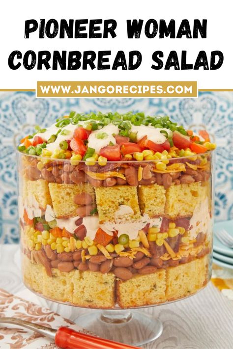 Side Dishes Pioneer Woman, Cornbread Salad Recipe Paula Deen, Cornbread Salad Trisha Yearwood, Pioneer Woman Cornbread, Cornbread Salad Recipe, Salad Potluck, Southern Cornbread Salad, Pioneer Woman Recipes Dinner, Cornbread Southern