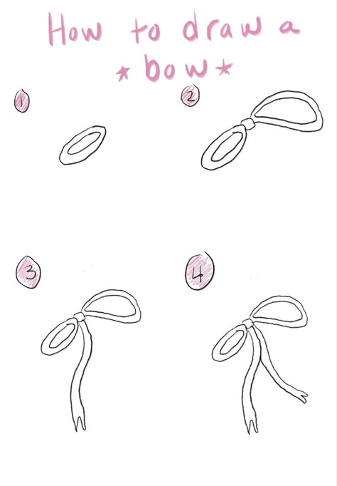 Ribbon Sketch How To Draw, How To Draw Hair Accessories, How To Draw Coquette Bow, How To Draw A Coquette Bow, How To Draw A Baseball, Bow Drawing Step By Step, Draw A Bow Easy, Cute Bows Drawing, How To Draw Coquette