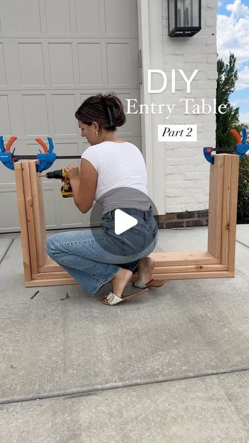 Haylee Griffin | DIY + Home on Instagram: "Fits like a glove 🎉 Comment PAINT for a link to my affordable paint sprayer! DIY Entryway Table Build Part 2  #diytable #paintsprayer #diyfurniture #smmakelifebeautiful #entrywaytable #entrywaydesign #interior123 #buildwithme" Diy Wood Couch Table, Scrap Shiplap Projects, Entryway Table Plans, Entryway Ideas Table, Diy Entry Table Easy, Entry Way Table Diy, Diy Hallway Table, Entry Table Diy, Entry Way Table Ideas