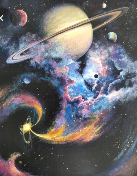 Galactic Aesthetic, Tata Surya, Planet Painting, Planet Drawing, Modern Expressionism, Space Drawings, Arte Peculiar, Planets And Stars, Space Painting