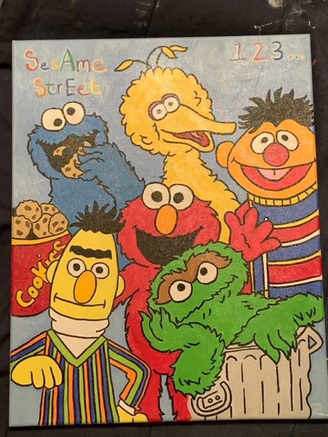 Canvas Art Design Sesame Street Painting Canvas, Sesame Street Painting, Canvas Painting Ideas Cartoon, Hypebeast Painting Canvas, Sesame Street Art, Disney Canvas Art, Canvas Inspiration, Disney Canvas, Pop Art Drawing