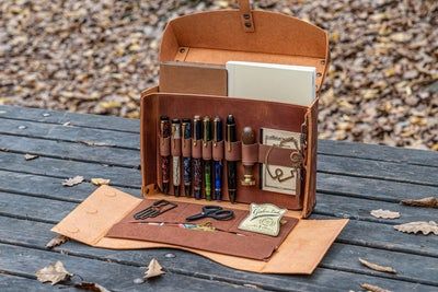 Handmade Leather Writer's Bag - Medic Bag Design | Galen Leather Medic Bag, Vintage Briefcase, Writing Essentials, Writer Gifts, Medical Kit, Bag Art, Custom Pens, Pen Pouch, Kit Bag