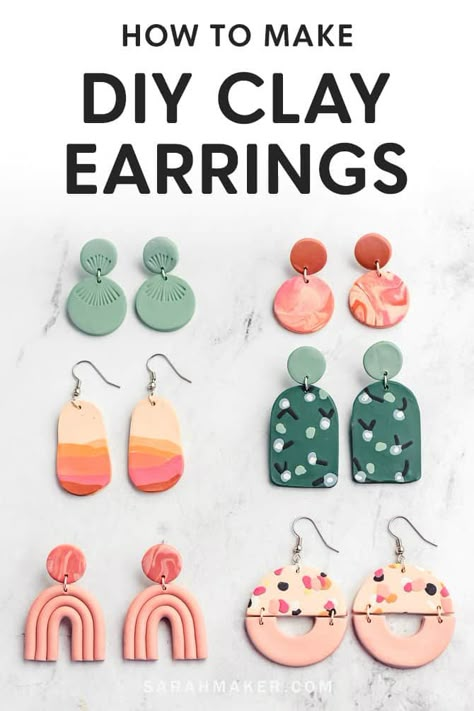 Best Polymer Clay For Earrings, Polymer Clay Earrings Design Ideas, How To Make Clay Earrings For Beginners, Basic Clay Earrings, Cricut Earring Ideas, Diy Polymer Clay Earrings Tutorial, Beginner Polymer Clay Earrings, Homemade Earrings Clay, Clay Earrings Diy Tutorials