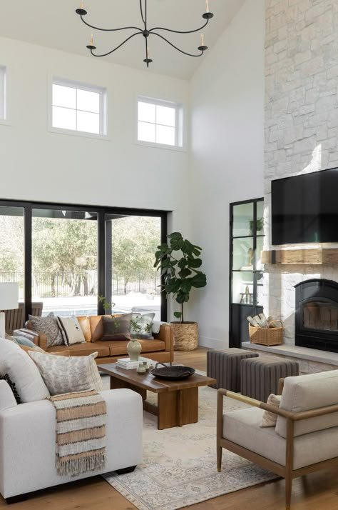 Great Room Design Farmhouse, California Transitional Living Room, Light Living Room Black Accents, California Organic Modern Living Room, Large Transitional Living Room, Eating Nook In Living Room, Family Room Decorating Ideas Modern, Very Modern Living Room, Mcgee And Co Great Room