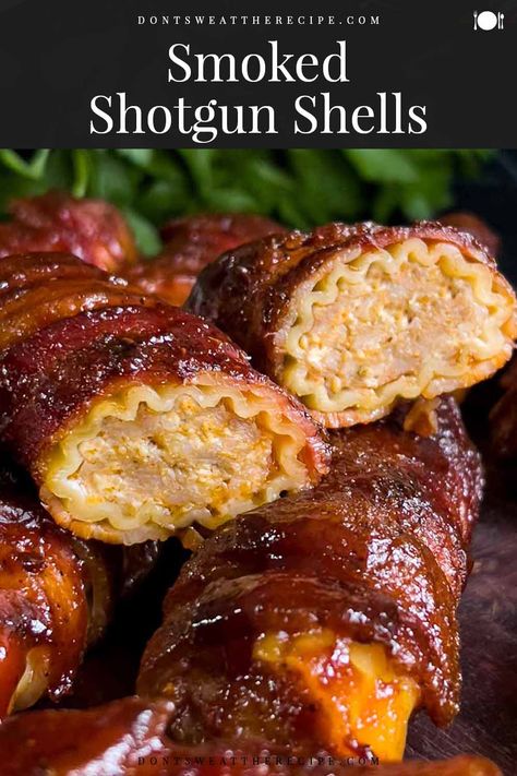 Stuffed Smoked Sausage, Smoked Game Day Snacks, Dinner On Smoker, Dinner Ideas On Smoker, Ideas For Smoker, Smoked Beef Appetizer, Smoked Manicotti Recipe, Smoked Stuffed Sausage, Good Party Food Ideas