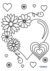 Free Printable Hearts and Flowers Coloring Pages For Kids Heart Coloring Pages Free Printable, Pretty Coloring Pages, Hearts Coloring Pages, Flower Colouring Pages, Printable Hearts, Flowers Coloring Pages, Printable Flower Coloring Pages, Valentines Day Coloring Page, Flowers Coloring