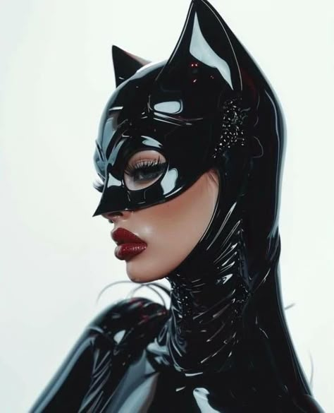 Catwoman Batman Costume, Cat Woman Makeup Halloween, Cyberpunk Catwoman, Cat Women Makeup, Catwoman Photoshoot, Cat Woman Tattoo, Cat Woman Makeup, Cat Woman Aesthetic, Cat Woman Mask