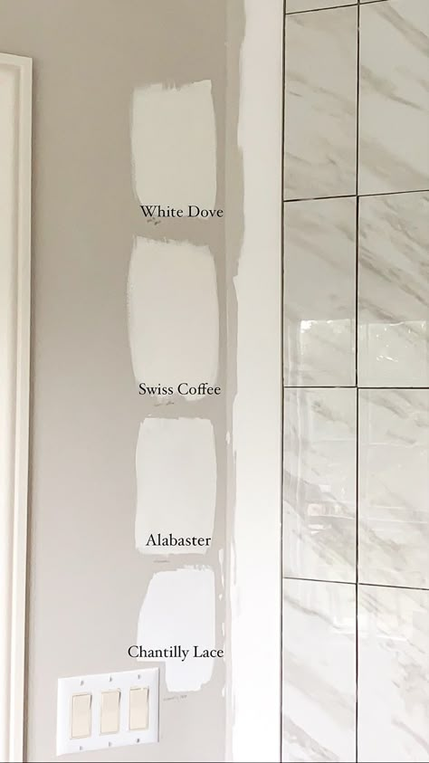 Benjamin Moore Chantilly Lace, Guest Bathroom Renovation, Painting Gold Leaf, Architecture Industrial, Minimalist Art Abstract, Best White Paint, Paint Color Inspiration, Neutral Paint Colors, Large Format Tile