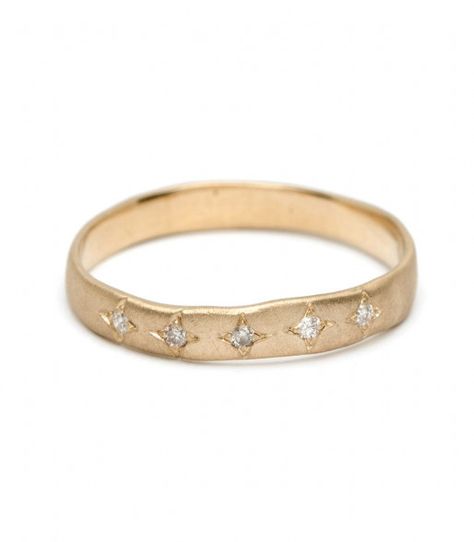 A woman without jewelry is like a night sky without stars! Inspired by this quote our classic 14K gold torn paper edge band takes on a whole new look with 5 twinkling diamonds spread across the top of the band. Each diamond is set with star shaped design. Twinkle twinkle we wish for this ring in every color! A perfect wedding band for the natural beauty bride. Ring is approximately 3mm wide. Also available with a patch of pavé diamonds or as an eternity pavé diamond band. #divorce Paper Diamond, Favorite Engagement Rings, Wedding Band Designs, Pave Diamond Band, Jewelry Advice, Art Ring, Diamond Stacking Rings, Stacking Ring Set, Stacking Bands