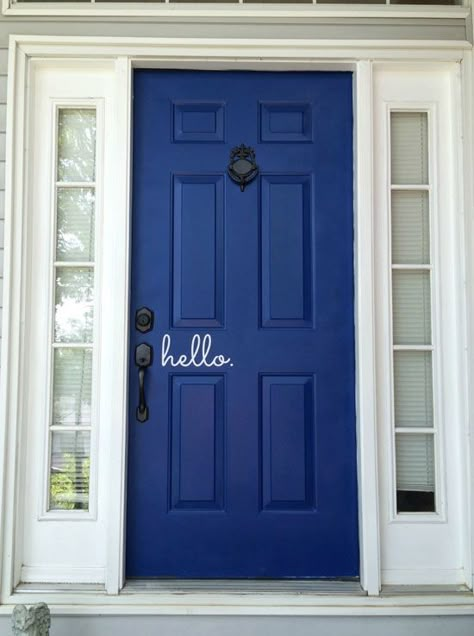 Greet your guests before you answer the doorbell. Blue Front Door, Front Door Makeover, Home Tips And Tricks, Door Paint Colors, Door Colors, Painted Front Doors, Front Door Colors, Ideas Hogar, Blue Door