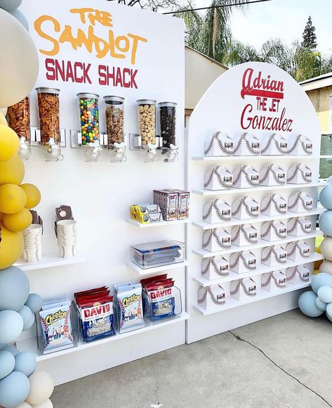 Snack Shack — @gcraftyhands @blowup.l.a • • • #snackshack #snacksonsnacks #sandlot #baseball #backdrops #backdroprental #rentals #balloons… | Instagram Birthday Rental Ideas, Snack Business Ideas, Snack Bar Ideas Party, Party Business Ideas, Party Snack Bar, Snack Wall, Baseball Backdrop, Snack Bar Ideas, Candy Bar Ideas