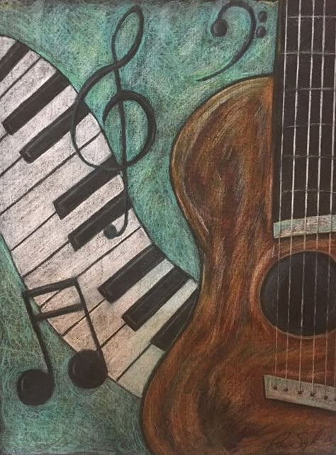 Musical Love - Paul's Art - Drawings ... Musical Drawings Ideas, Music Love Drawing, Sketches Of Music, Painting Music Ideas, Piano Art Draw, Piano Art Painted, Music Drawings Ideas, Guitar Drawing Aesthetic, Music Note Painting