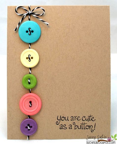 You Are Cute as a Button | by weememories (Jenny) via Flickr Button Craft, Birthday Card Craft, You Are Cute, Pola Kristik, Cute As A Button, Button Cards, Button Art, Birthday Cards Diy, Button Crafts