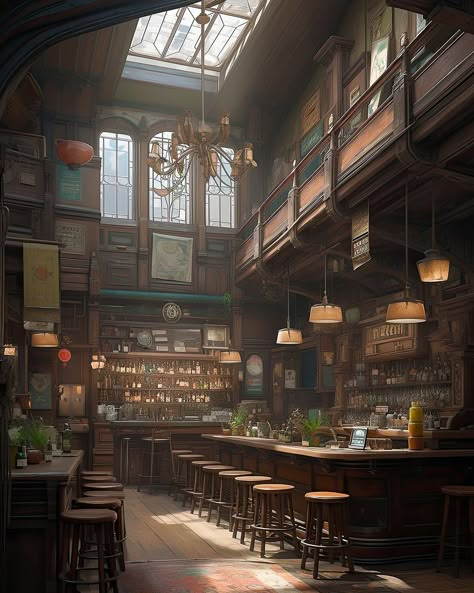 Fantasy Speakeasy Art, Fantasy Restaurant Concept Art, Dnd Setting Inspiration, Fantasy Bar, Interior Concept Art, Fantasy Shop, Adventure Inspiration, Fancy Art, Restaurant Concept