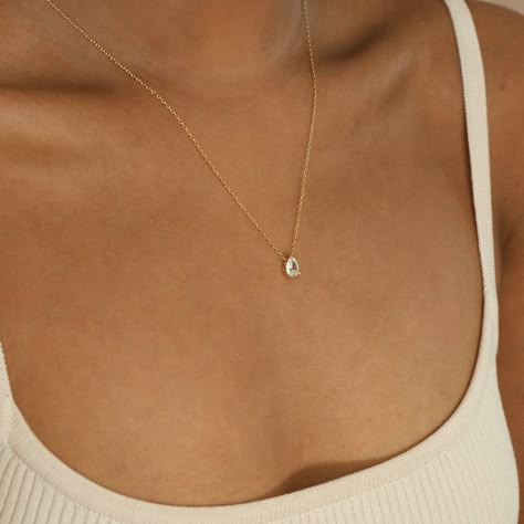 Pear Diamond Necklace, Teardrop Diamond Necklace, Necklace Minimalist Jewelry, Teardrop Diamond, Sideways Initial Necklace, Dainty Initial Necklace, Charm Necklaces, Necklace Minimalist, Diamond Charm