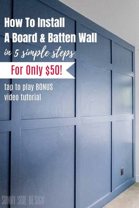 Diy Board And Batten Wall Floor To Ceiling, How To Make Board And Batten Walls, How To Diy Board And Batten, Diy Board Batten Wall, How To Build A Board And Batten Wall, Diy Accent Wall Board And Batten, Board Snd Batten Wall Bedroom, How To Do Board And Batten, Board And Batten Wall With Mdf