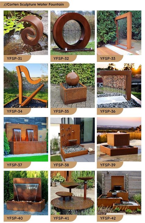 Corten Steel Water Fountain Custom Supplier Direct Sale - YouFine Welded Water Fountain, Corten Steel Water Feature, Corten Sculpture, Modern Water Fountain, Steel Water Feature, Sculpture Fountain, Land Design, Rusty Metal, Number 6