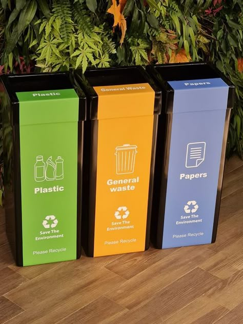 Recycle Bin Design, Waste Signage, Office Recycling Bins, Healthy Gift Basket, Recycle Bins, Garbage Waste, Office Bin, Recycle Design, Recycling Station