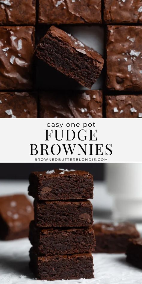 Easy One Pot Fudge Brownies | Browned Butter Blondie | Rich and fudgy, thick and chocolatey and perfectly gooey and chewy in all the right places – these easy brownies will earn you major brownie points in the kitchen! Get the recipe on the blog. Kept Brownies, Chewy Cake Brownies, Best Fudgiest Brownies, Moist And Chewy Brownies, Easy To Make Brownies, How To Make Fudgy Brownies, Best Easy Brownie Recipe, Worlds Best Brownies Recipe, Thick Brownie Recipes