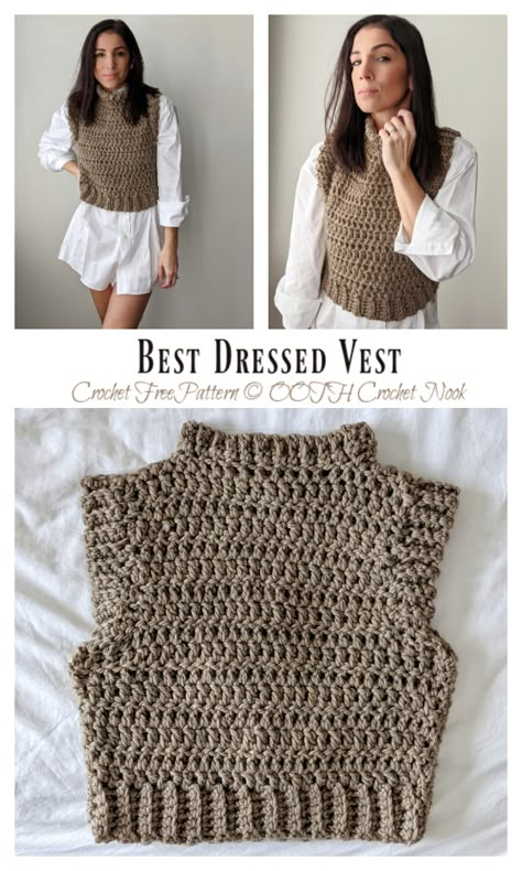 Chunky Crochet Sweater Vest, Crochet Fall Vest Pattern Free, Free Vest Pattern Crochet, Free Crochet Waistcoat Pattern, Free Knit Sweater Vest Pattern, Crochet Sleeveless Sweater Pattern Free, Crochet Fitted Vest, Crochet Pattern Vest Women, Crochet Pattern Sweater Vest