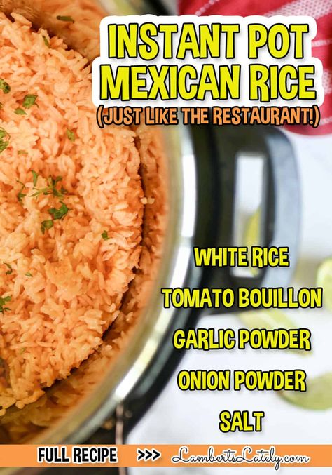 This recipe for Instant Pot Mexican Rice will quickly become your go-to side dish. It's ready in 15 minutes and tastes just like a Mexican restaurant! Spanish Rice In Instant Pot, Instapot Mexican Rice, Mexican Instant Pot Recipes, Instant Pot Mexican Recipes, Rice Cooker Mexican Rice, Instant Pot Mexican Rice, Jasmine Rice Recipes, Instant Pot Mexican, Chef Meals