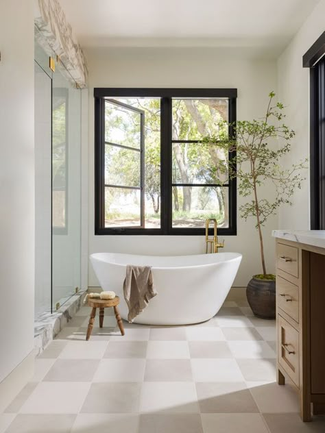 Grit And Polish Bathroom, Sand Terrazzo Bathroom, Traditional Design Bathroom, Coastal Bathroom Flooring, Main Floor Bathroom Ideas, Diamond Bathroom Floor, Bath Shower Combo Ideas, California Casual Bathroom, Timeless Bathrooms