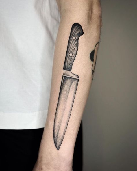 chef knife for @marymisomiso - thank you... - Mo Ducommun Tattoos | Facebook Chef Tattoo, Knife Tattoo, Inspirational Tattoo, Tattoo Design Drawings, Design Drawings, Chef Knife, Inspirational Tattoos, Tattoo Art, Tattoo Design