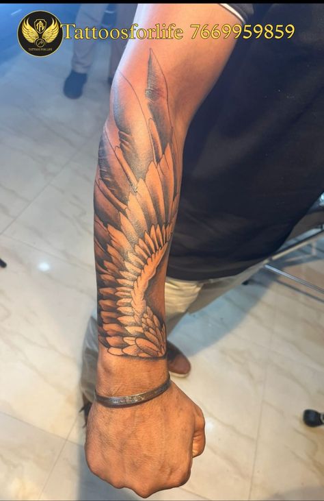 wing tattoo, forearm tattoo Wing Forearm Tattoo For Men, Angel Wings Tattoo Man, Angel Wings Tattoo Forearm, Forearm Wing Tattoo, Wing Tattoo Arm, Angle Wing Tattoos, Wing Tattoo Men, Indian Feather Tattoos, Dragon Tattoos For Men