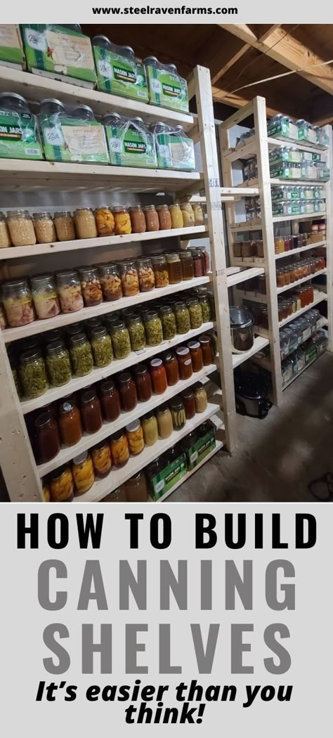 These canning shelves are so easy to build, you will be wondering why you didn't think of them sooner! Diy Canning Storage, What To Can, Storing Canned Goods, Canning Shelves, Canning Jar Storage, Diy Canning, Food Storage Rooms, Provident Living, Canning Kitchen