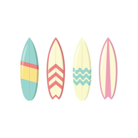 Surfboard Easy Drawing, Beachy Clip Art, Surf Board Clipart, Surf Board Cartoon, Surf Board Painting On Canvas, Beach Elements Illustration, Drawing Summer Ideas, Surf Board Illustration, Surfboard Doodle