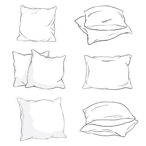 Set sketch style pillows one, two, stack... | Premium Vector #Freepik #vector #pillow #cushion #scribble #drawing Pillow Graphic Design, How To Draw Pillows, How To Draw A Pillow, Pillow Drawing Sketch, Pillow Drawing Reference, Pillow Shading, Cushion Drawing, Pillow Sketch, Pillow Doodle