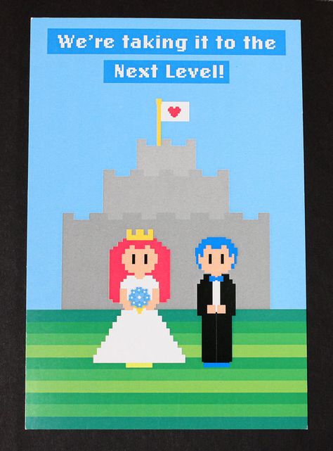 Video Game Wedding Invitation - Postcard Style, 8-bit Wedding Invitation, Nerd Wedding Invitation, Recycled Paper, Organic Ink Gamer Images, Invite Engagement, Gaming Wedding, Video Game Wedding, Gamer Wedding, Nerd Wedding, Game Wedding, Geeky Wedding, Nerdy Wedding