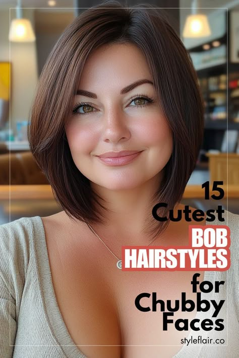 Embrace your round face shape with these 15 cute and stylish bob haircuts. From angled bobs to layered lobs, find the perfect style to complement your features. Hairstyles With Bangs Y2k, Hair Styling For Wedding, Lob Haircut Round Face, Haircut Chubby Face, Curly Hairstyles Updos, Bangs Y2k, Pigtails Curly, Medium Natural Hairstyles, London Hairstyles