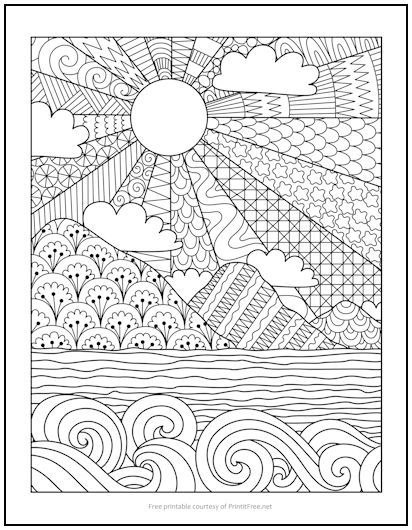 Sun Coloring Pages, Beach Coloring Pages, Design Mandala, Pattern Coloring Pages, Zentangle Drawings, Doodle Art Designs, Mandala Coloring Pages, Cute Coloring Pages, Mandala Drawing