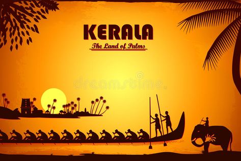 Kerala Drawing, India Illustration, Kerala India, The Culture, Boating, Kerala, Stock Illustration, Stock Vector, Drawing Illustrations