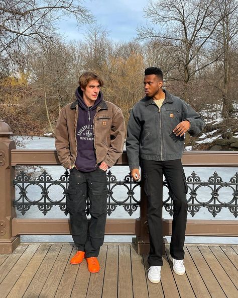 Grant solis on Instagram: “Carhartt kings 👑” Vintage Carhartt Jacket Outfit, Carhartt Street Style, Carhartt Jacket Outfit Men, Carhartt Detroit Jacket Outfit, Carhartt Outfit Men, Carhartt Outfits, Mens Carhartt Jacket, Carhartt Fashion, Carhartt Jacket Men