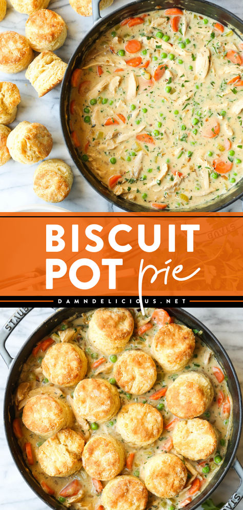 Experience the best of two worlds in one simple comfort food! Nothing will satisfy you like a hearty dinner with a creamy homemade pot pie filling and flaky mile-high biscuits. Save this biscuit pot pie recipe! Biscuit Pot Pie Recipe, Biscuit Pot Pie, Pot Pie Filling, Pot Pie Recipe, Pot Pies Recipes, Homemade Biscuits, Chicken Pot Pie Recipes, Best Comfort Food, Ultimate Comfort Food