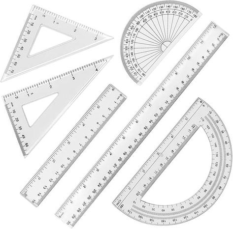 Amazon.com : Plastic Clear Ruler Math Set, 2 Protractors 180 Degree 2 Triangle Rulers 45 | 60 Degree 2 Straight Rulers 5.9" | 11.8" Long, Drafting Ruler Geometry Ruler Measuring Tool for School Office Home Supplie : Office Products Protractor Ruler, Clear Ruler, Flash Ideas, Triangle Ruler, Ruler Set, 60 Degrees, Measurement Tools, Workshop Equipment, Office Home