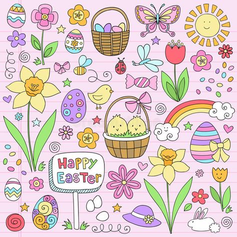 Easter Doodles, Spring Doodles, Banner Doodle, Spring Drawing, Easter Drawings, Easter Photoshoot, Notebook Doodles, Easter Backdrops, Doodle Design