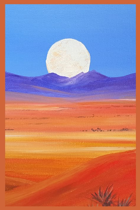 Follow the easy step by step painting video tutorial to create your own unique landscape painting. This video is suitable for beginners and is an easy simple acrylic painting tutorial. #acrylicpainting #painting #canvaspainting how to paint a landscape/desert landscape painting/painting tutorial for beginners/painting lessons/youtube painting/online art tutorials/online art videos/painting videos/relaxing painting videos/satisfying painting videos/learn to paint from home/painting ideas Painting Ideas Easy Simple Landscape, Acrylic Painting Ideas For Beginners Landscapes, Desert Landscape Drawing Simple, Desert Acrylic Painting Ideas, Desert Drawing Ideas, Simple Acrylic Paintings Landscape Easy, Desert Paintings Acrylic, Landscape Ideas Painting Easy, Desert Painting Ideas