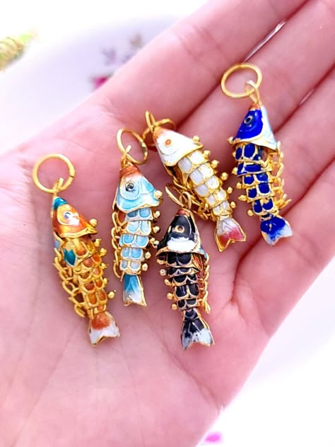 Cloisonne Enamel Koi Fish Charms With Gold Color Ring | Etsy Koi Fish Earrings, Cloisonne Jewelry, Gold Color Ring, Butterfly Jewelry, Dope Jewelry, Colorful Jewelry, Cute Charms, Funky Jewelry, Jewelry Lookbook