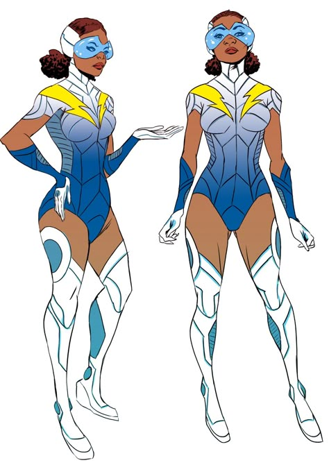 Blue Hero Costume Design, Female Speedster Suit Designs, Supervillian Design, Superhero Design Female, Supersuit Design Female, Speedster Suit Designs, Superhero Design Concept Art Suits, Hero Suits Design Female, Female Superhero Costumes Design