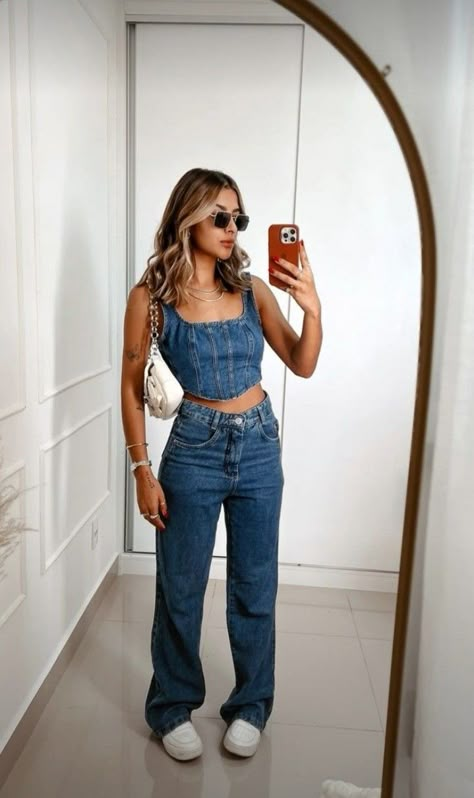 Outfit Lollapalooza, Corset And Jeans Outfit, Denim Corset Outfit, Corset And Jeans, Corset Top Outfit, Outfits Primavera, Corset Outfit, Top Jeans, All Jeans