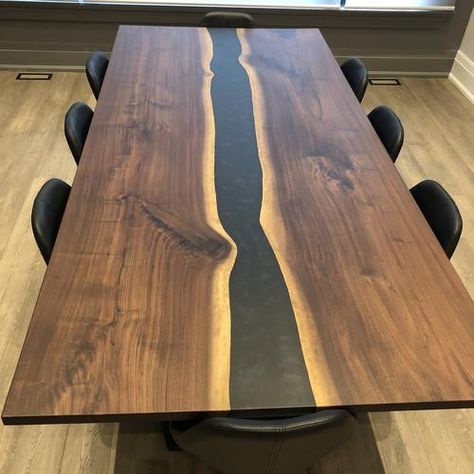 Black Epoxy Wood Table, Walnut River Table, Walnut Epoxy Table, Black Resin Table, Black Walnut Wood Projects, Black Epoxy Table, Black Walnut Table, Black Dining Table, Epoxy Wood Table