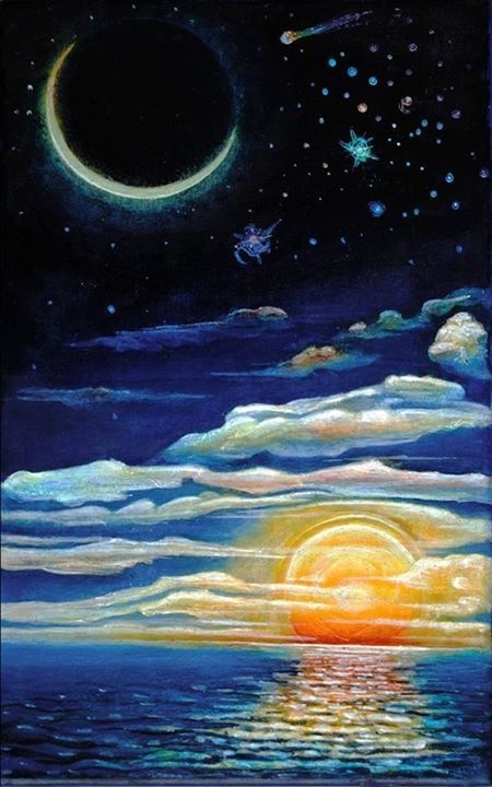 Sunset Moonrise Moon In The Sky, معرض فني, The Sun And Moon, Sun Moon And Stars, Moon Painting, Moon And Sun, Celestial Art, Sun Art, Paint Night