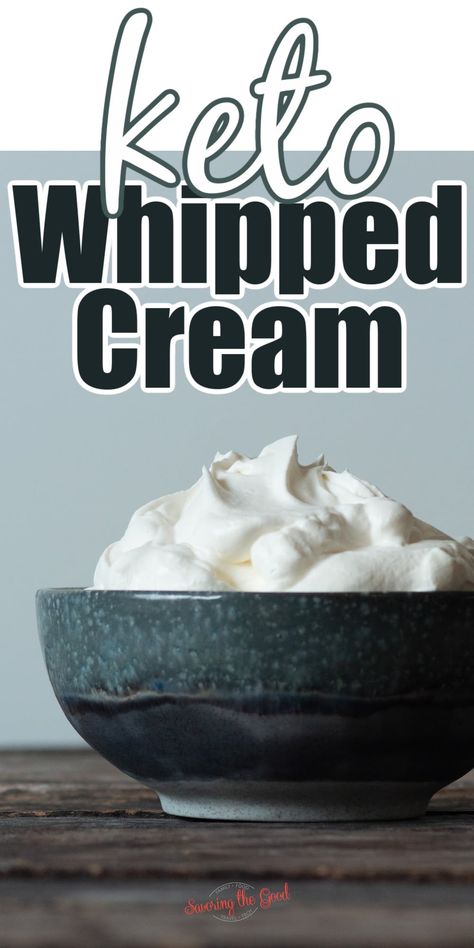 keto whipped cream in a earthenware bowl Keto Whipped Cream Recipe, Keto Heavy Whipping Cream Recipes, Keto Whipped Cream Dessert, Yogurt Fluff, Stabilized Whipped Cream Frosting, Sugar Free Whipped Cream, Low Sugar Drinks, Keto Whipped Cream, Sugar Free Vanilla Syrup