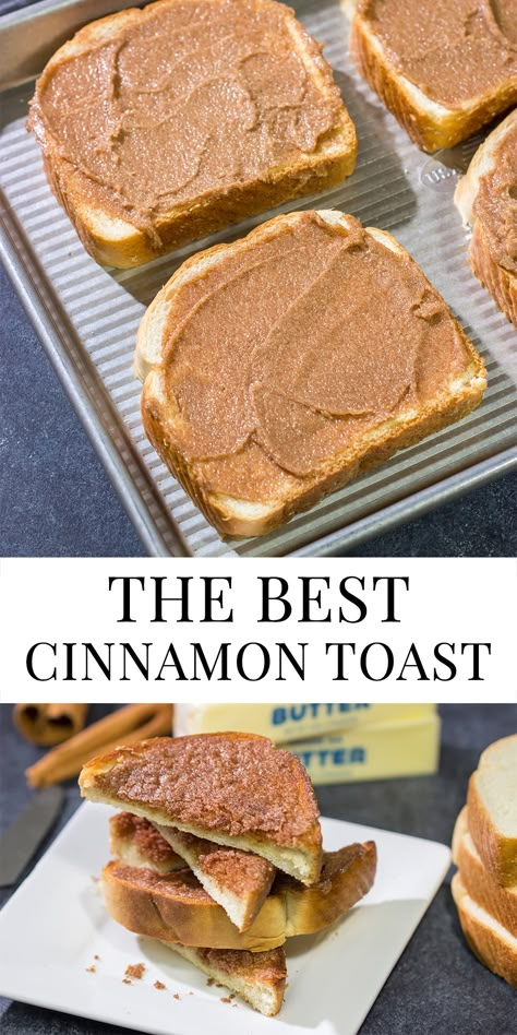 Homemade Cinnamon Toast | Simple recipe for the BEST cinnamon toast! Good Toast Recipes, Toast Ideas For Breakfast, Food With Cinnamon, Snacks With Cinnamon, Easy And Good Breakfast Ideas, Easy Breakfast Ideas For Two, Overnight Dessert Recipes, Sweet Breakfast Toast, Cinammon Toast Recipe